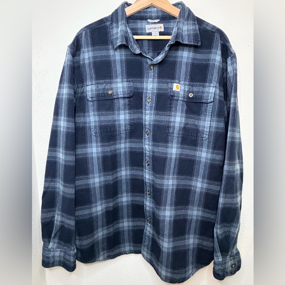 Carhartt Men's Original Fit Blue Hubbard Plaid Flannel Longlseeve Size L